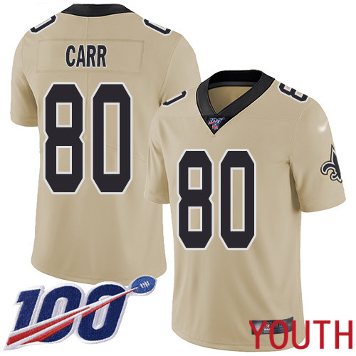 New Orleans Saints Limited Gold Youth Austin Carr Jersey NFL Football #80 100th Season Inverted Legend Jersey->youth nfl jersey->Youth Jersey
